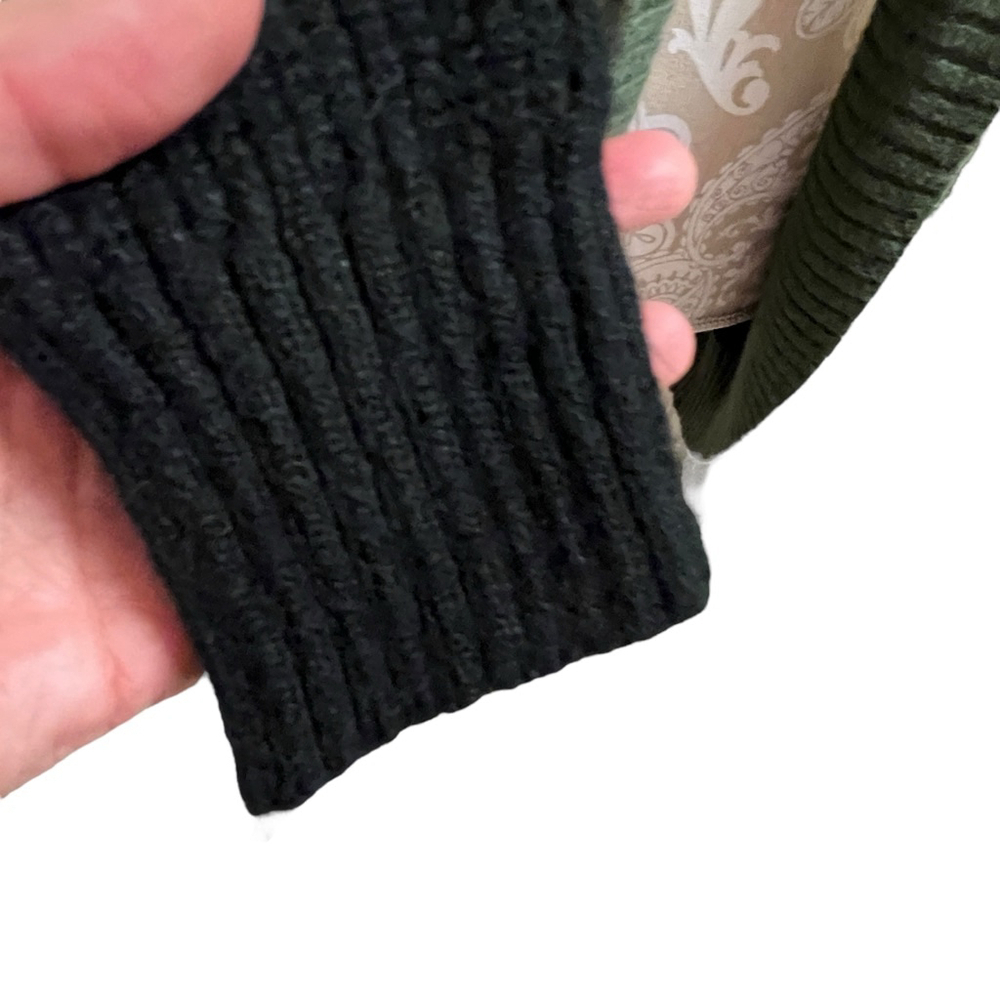 Bass Women’s Hooded Open Front Cardigan Sweater Green Cream Black Striped Size M - Picture 4 of 10